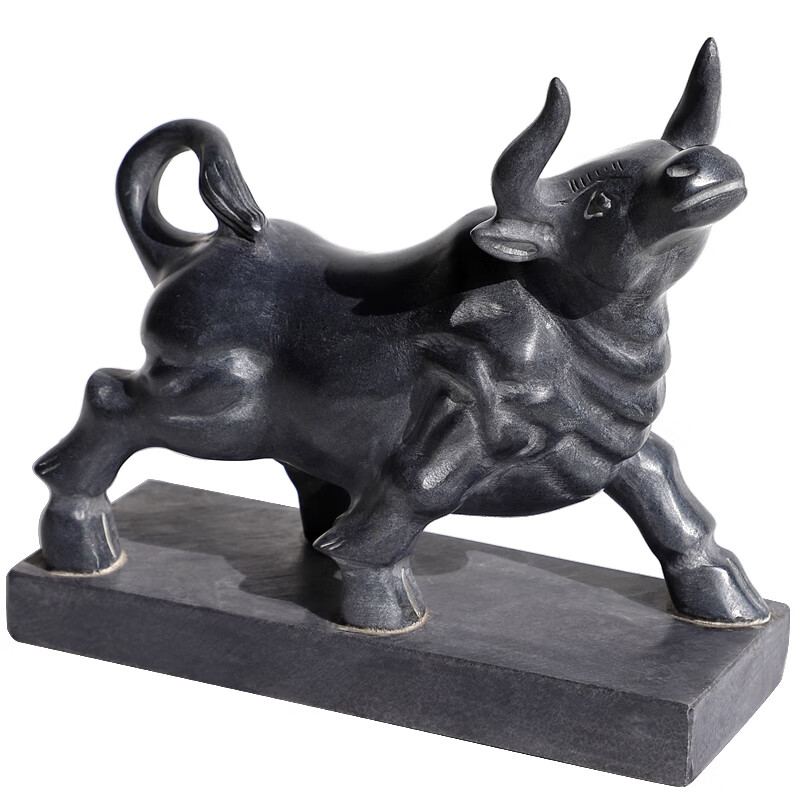 花千紫石雕牛石头牛摆件一对生肖牛股市抬头雕刻石牛 长20高18宽8厘米