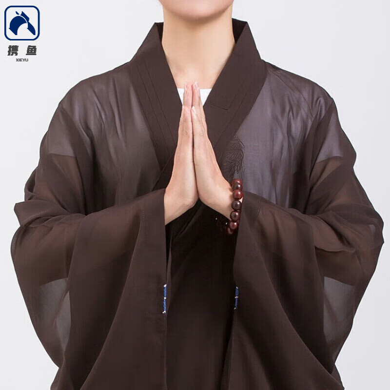 攜魚 海青居士服男女禪修服長(zhǎng)袍臺(tái)麻僧衣長(zhǎng)袍四季可穿海清佛衣不透 咖啡色【透明麻紗款】 35碼身高145厘米左右