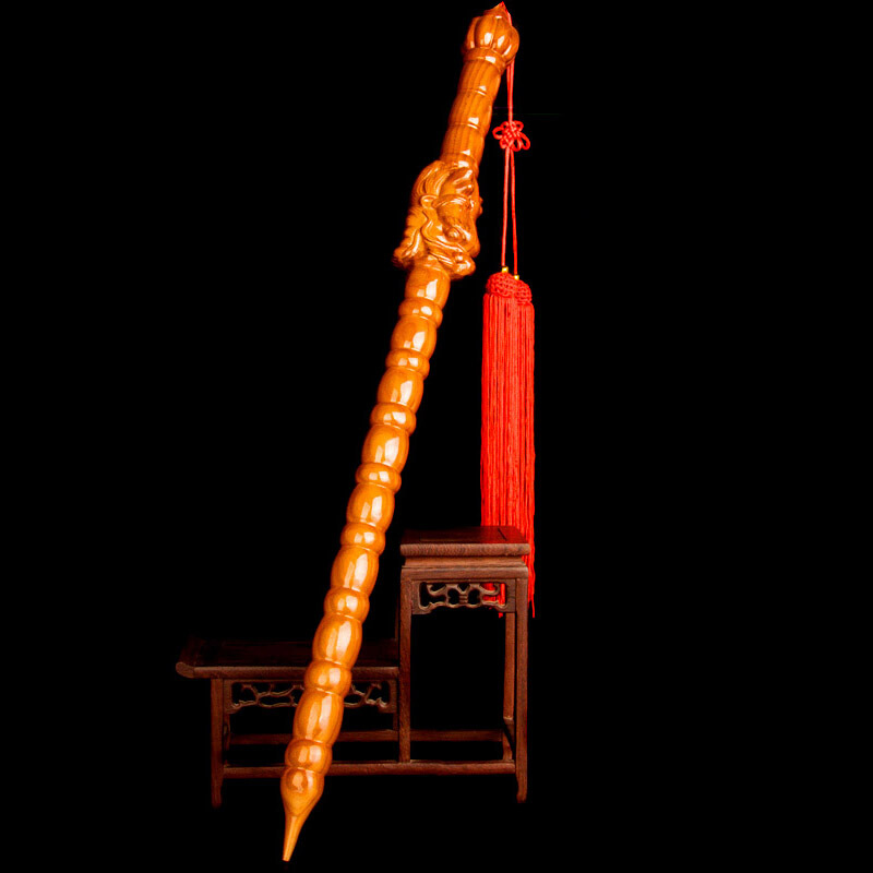 慈念 桃木九节鞭摆件桃木鞭木雕工艺品 龙头款 桃木鞭-小号66cm