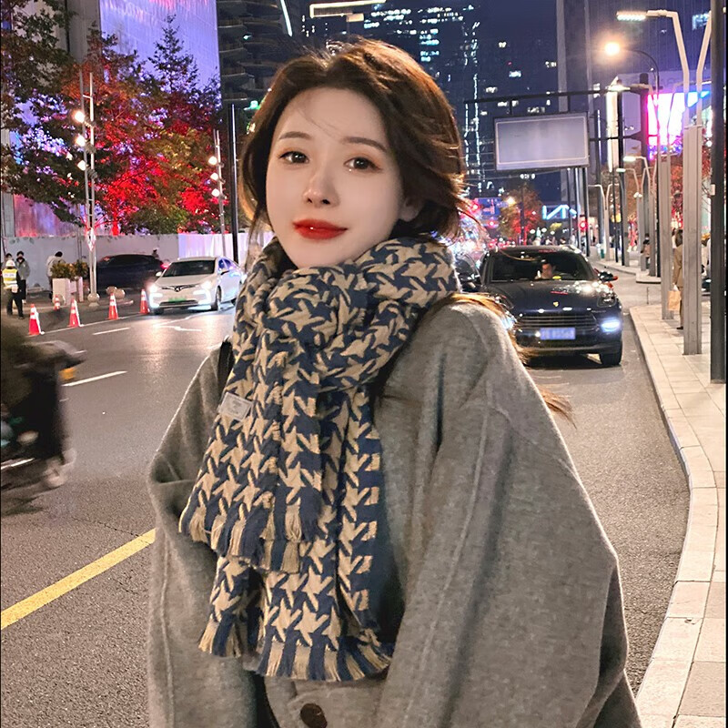 缔晶围巾女秋冬款披肩女仿羊绒围脖中秋节生日礼物送女友老婆妈妈实用 经典千鸟格围巾-藏青色A820使用感如何?