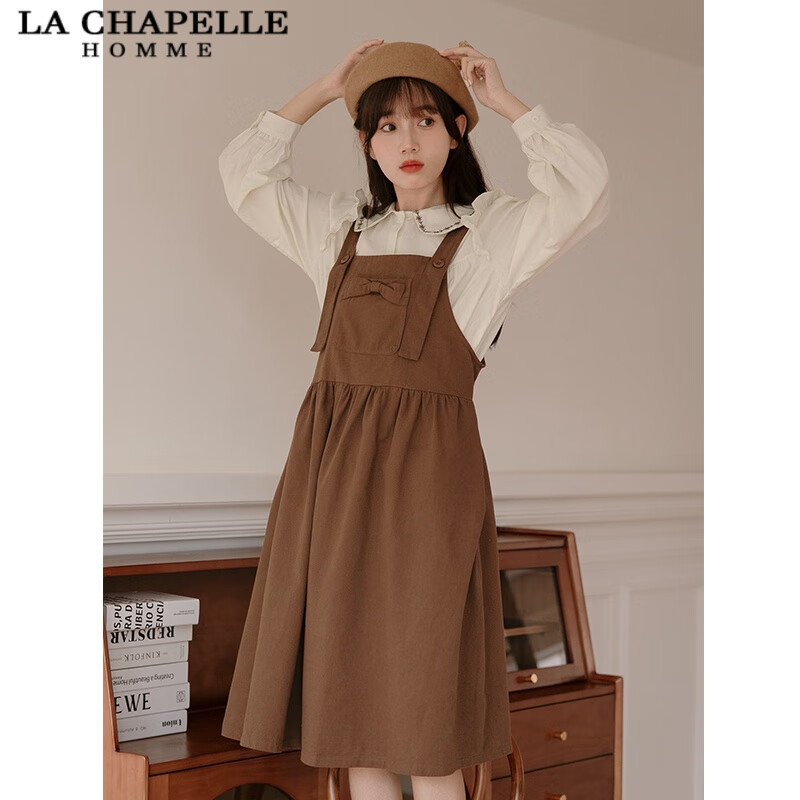 LA CHAPELLE HOMME拉夏贝尔旗下文艺学生减龄背带裙 咖啡色 L
