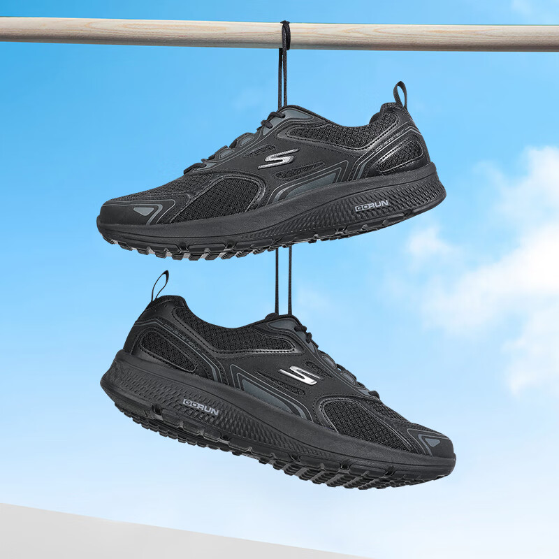 京东百亿补贴斯凯奇skechers男鞋秋冬运动鞋软底休闲鞋网面跑步鞋全黑