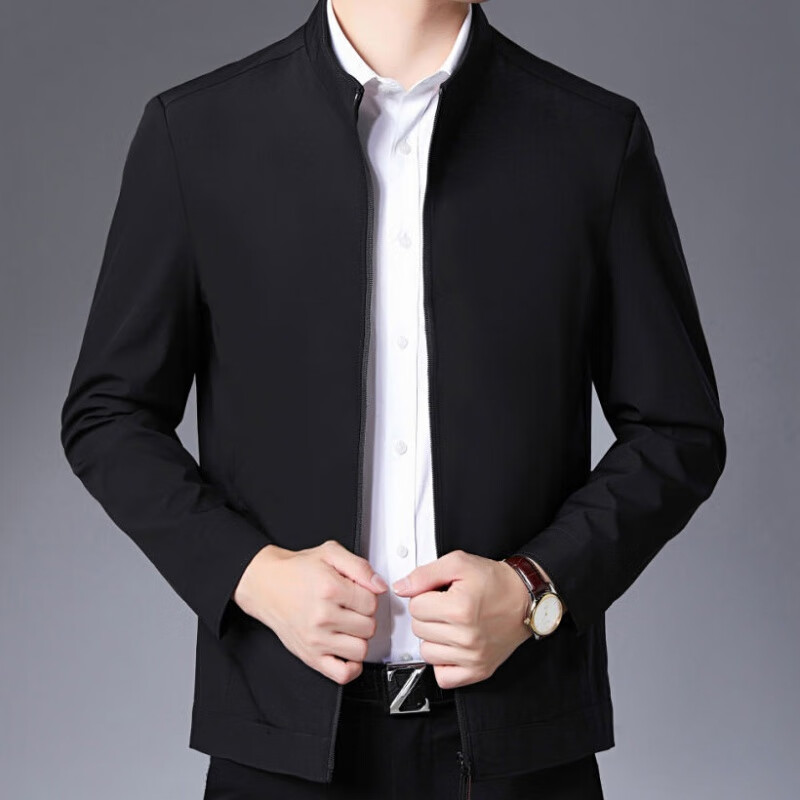 hanshike领导干部服装行政夹克衫春秋新款中老年立领外套男简约纯装