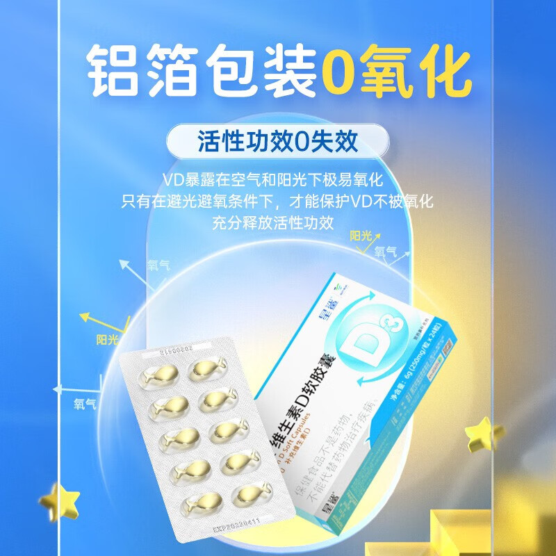 星鲨幼儿童维生素D3滴剂软胶囊 维生素D24粒360iu*5盒