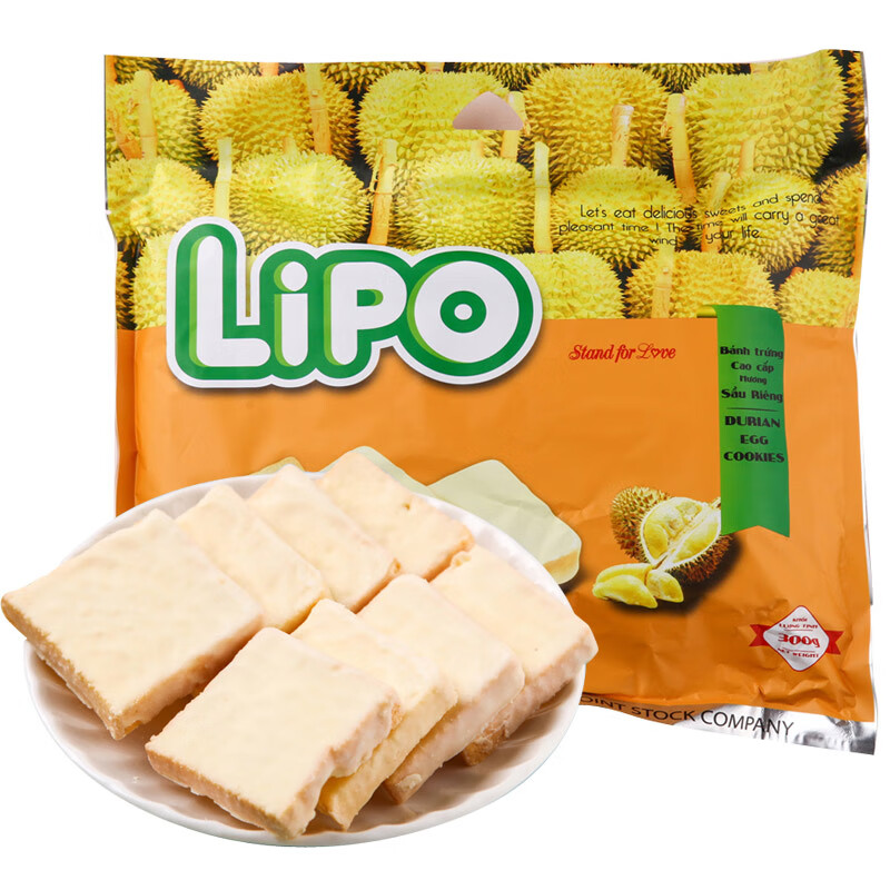 越南进口 Lipo榴莲味面包干300g 零食大礼包 (新老包装随机发货) 休闲食品 小吃