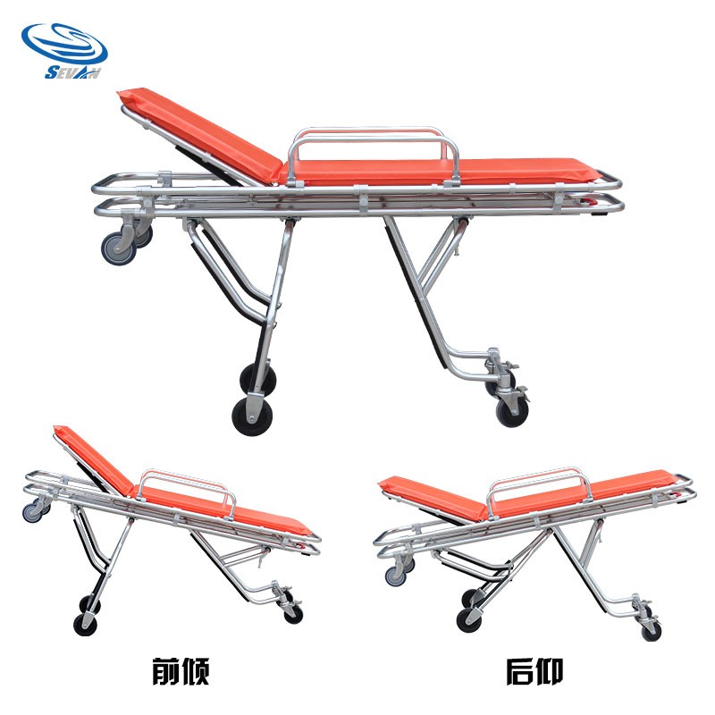 高低可调自动上车 铝合金救护车担架床轻便担架推车 急救抢救车 高低