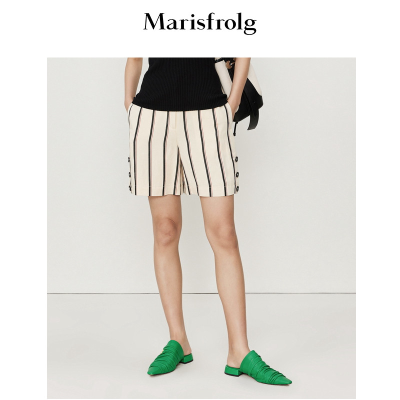 marisfrolg【意大利进口面料】玛丝菲尔夏季新款撞色条纹时尚休闲短裤