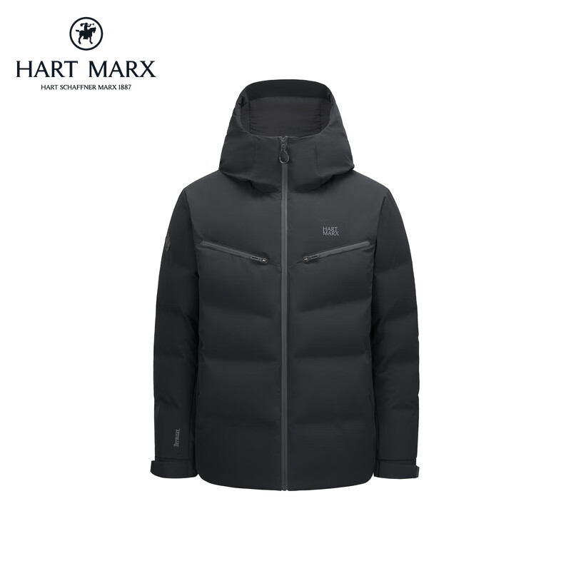 哈特马克斯防风防水Dermizax挺括耐磨弹力保暖短款羽绒服 耀岩黑 L 175/96A