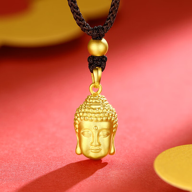 lossot生日礼物大日如来佛足金佛头黄金吊坠3d硬金佛祖挂坠本命年项链