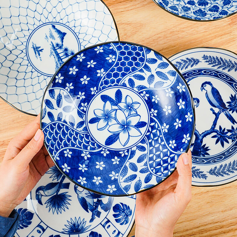 美浓烧(Mino Yaki)日式复古2023年新款古染蓝绘·好时光系列碗盘饭碗餐具套装 渔歌子小盘 【16.5cm*4.0cm】