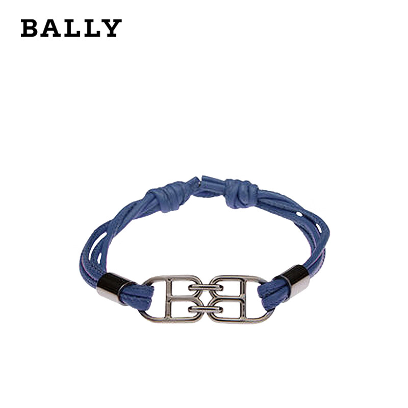 巴利(bally)男士小牛皮b扣logo标志时尚蓝色编织手链 6303087