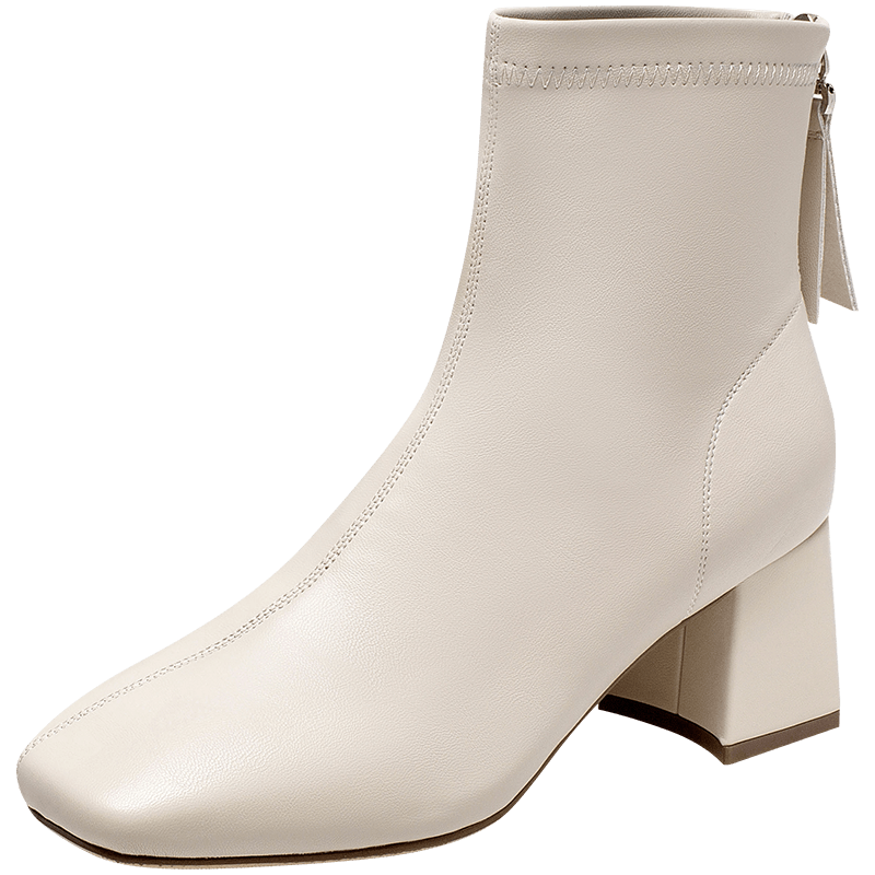 百思图冬季新款女短靴MD017DD1，优雅粗高跟方头设计，价格历史走势稳定