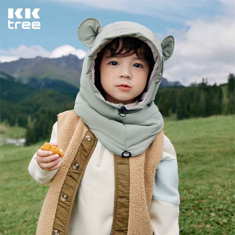 Kocotreekk树儿童帽子保暖加厚女童护耳帽男孩围脖一体帽卡通冬季水波青 L