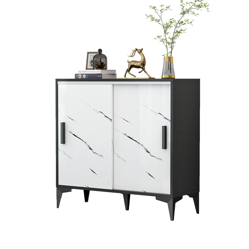 鞋柜简约现代轻奢推拉门进门大容量靠墙玄关柜储物柜鞋架家用门口 黑+白 长120*宽34*高102cm