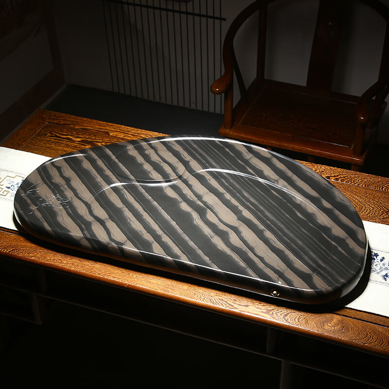 砚雕安徽歙砚非遗中国老坑砚台茶盘精品实用原石家用办公室茶盘茶具