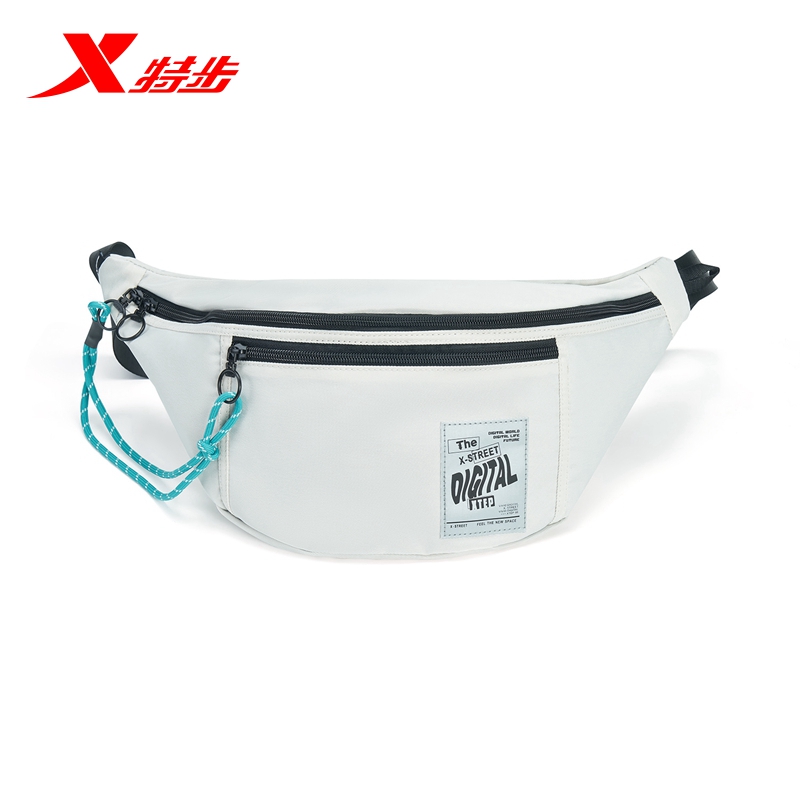 特步腰包运动单肩包男女通勤百搭胸包潮流时尚休闲斜跨包 浅灰白 均码