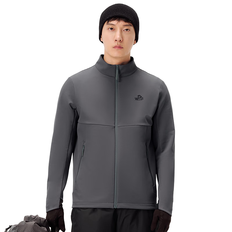 伯希和（Pelliot）户外软壳衣男春秋立领夹克防风防水加绒保暖外套114306141灰XL 460元