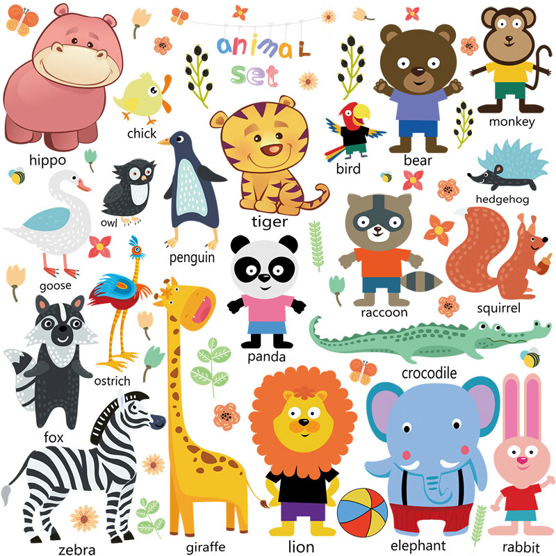 圣威堡动物海报英文墙贴画字母墙面装饰婴儿早教墙上英语食物各种小
