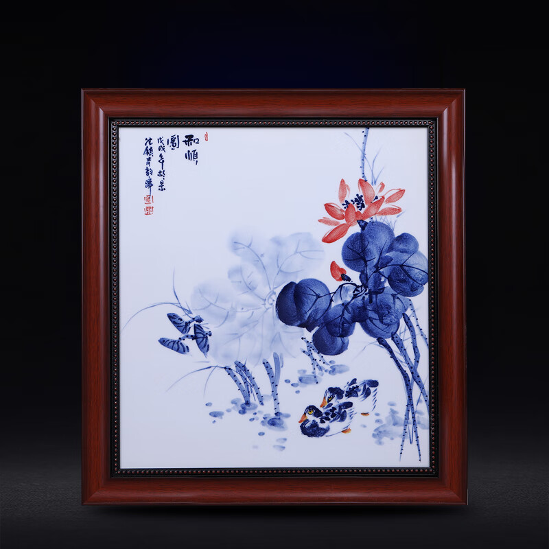 景德镇瓷板画陶瓷板中式墙上挂画陶瓷瓷板画景德镇新中式玄关装饰画