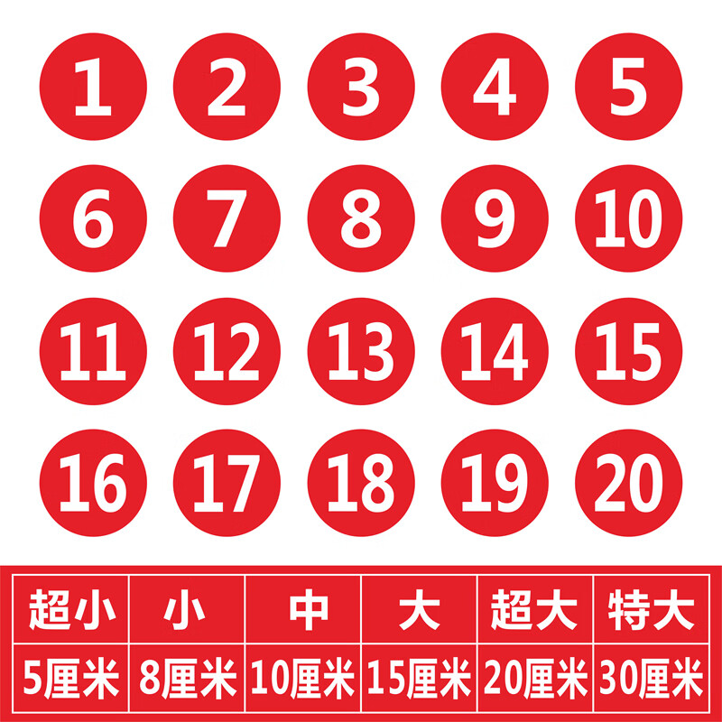 贴纸餐馆编号桌号参赛选手号贴门橱柜序号数字贴 1~100 圆形直径5厘米