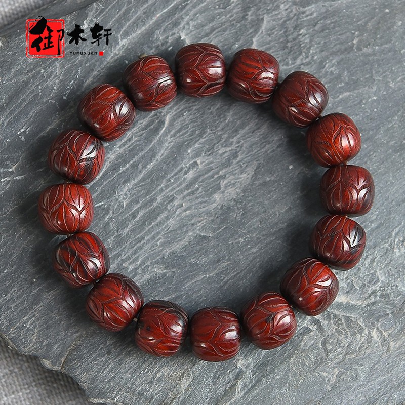 御木轩印度小叶紫檀对莲花苹果珠单圈手串男女佛珠手把送礼顺纹高油密