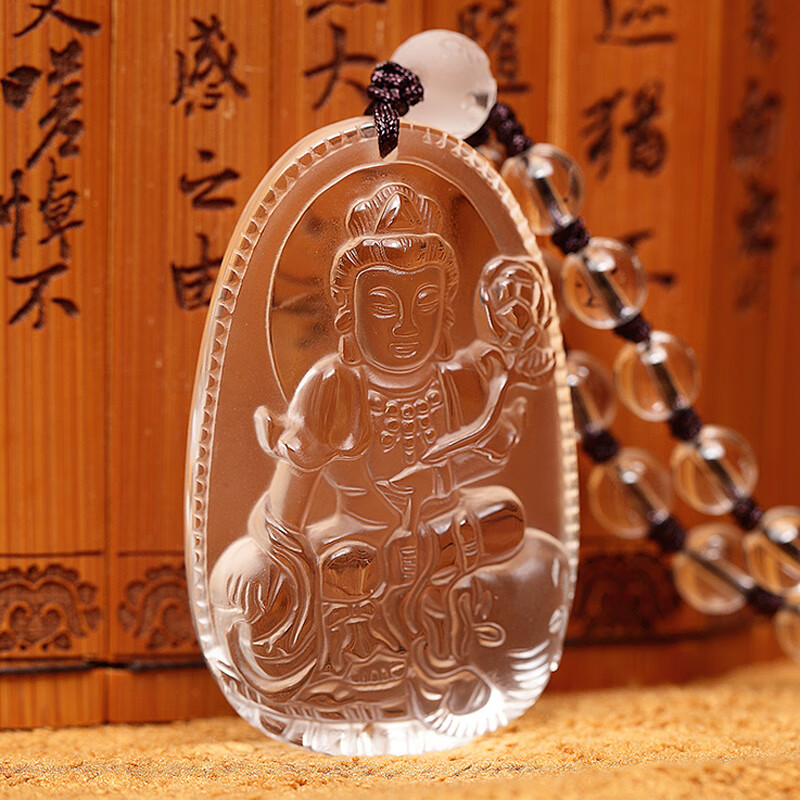帛灵【珍藏级】天然白水晶普贤菩萨吊坠属龙蛇本命佛阿弥陀佛守护神