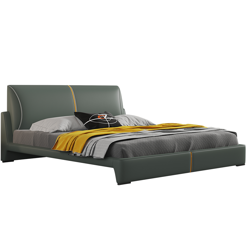 2021DC新款意大利轻奢设计师创作极简全真皮大床双人床主卧室方便打理婚床家具组合套装头层牛皮实木床 单床 1500*2000mm