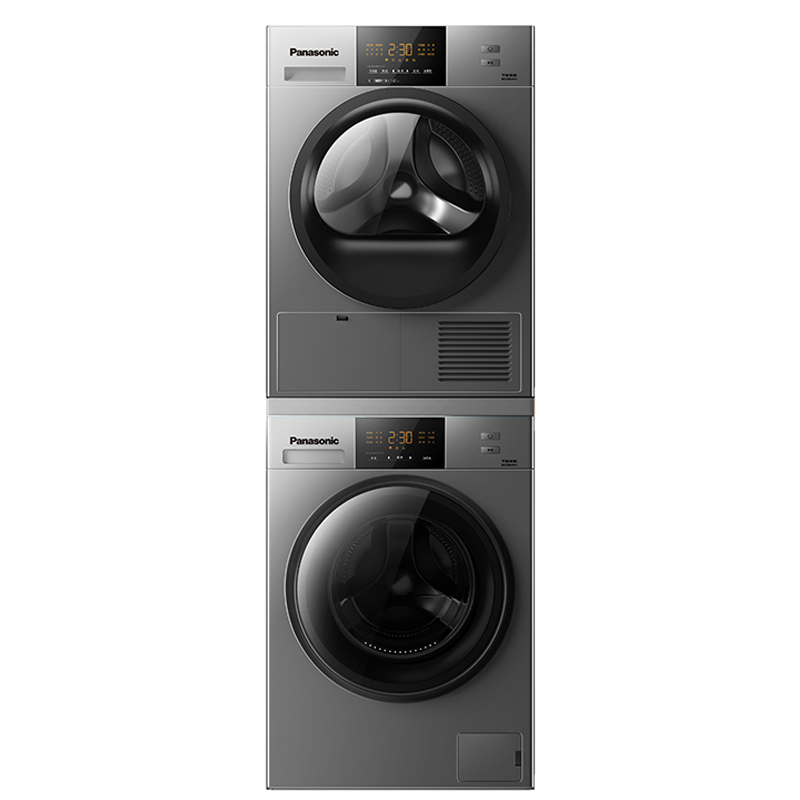 松下(Panasonic)洗烘套装热泵变频10kg滚筒洗衣机全自动+10kg干衣机烘干机除菌烘大容量 白月光银色款 NH-EH10S(N1YS套装)