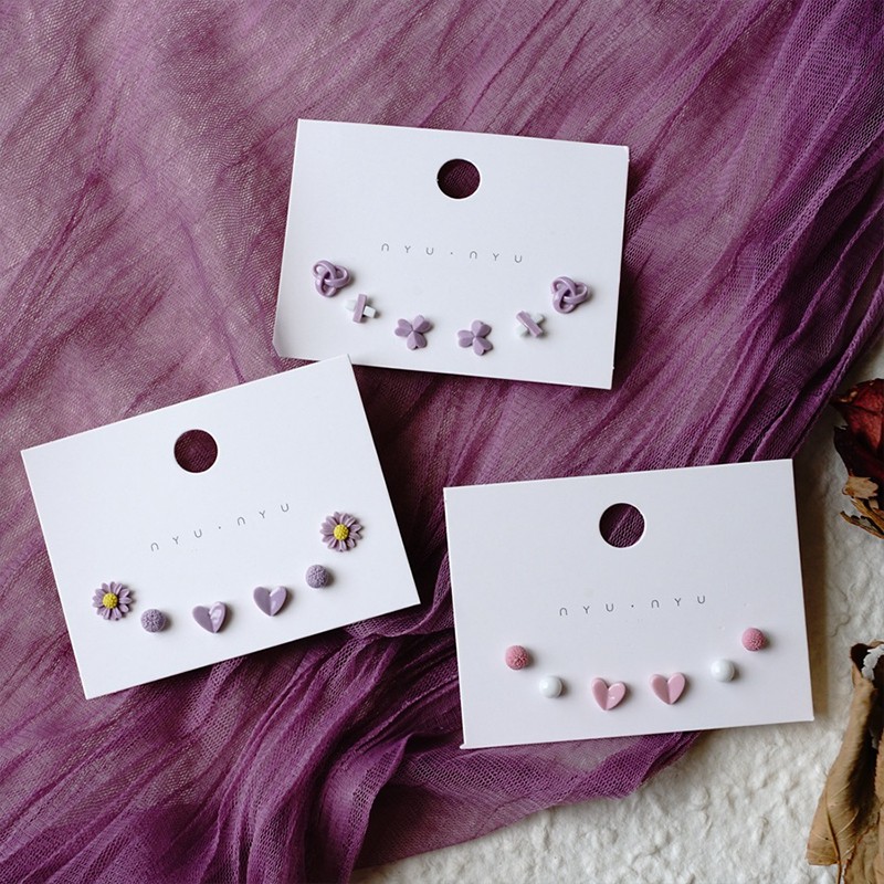耳钉套装 夏季小巧精致可爱ins风耳钉女学生耳饰七夕送女友 爱心粉