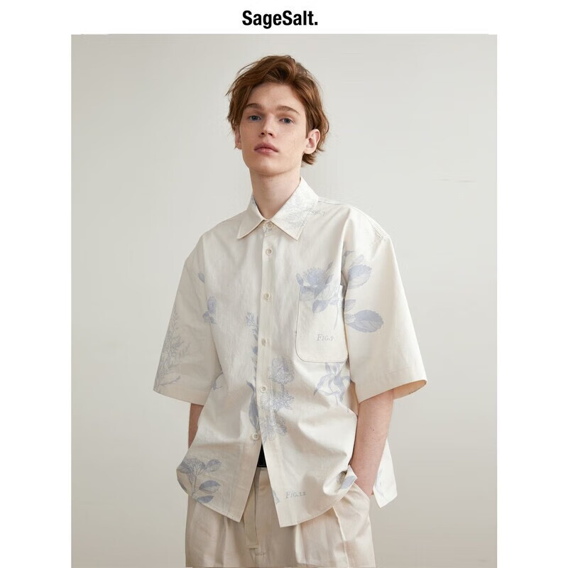 狮奥利兴华萨尼vsarnni衬衫sslt春夏2023印花短袖 浅蓝植物印花 浅蓝