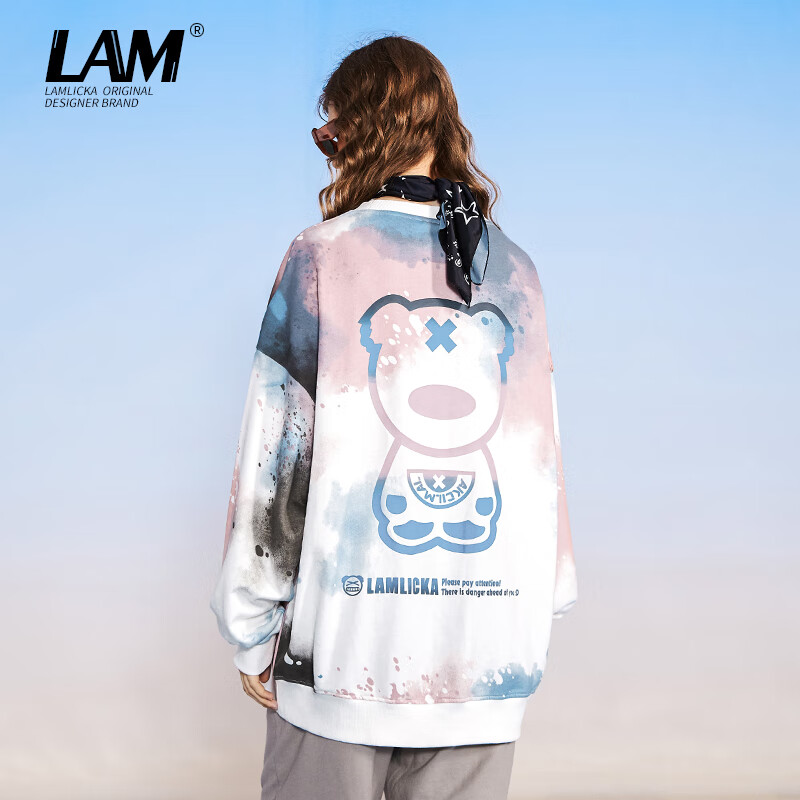 lamlicka小恶魔星空扎染印花圆领卫衣男女潮牌ins风百搭休闲个性宽松