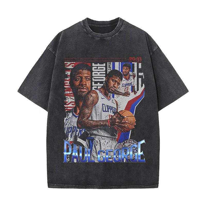 take move数码直喷球星印花短袖潮牌保罗乔治快船伦纳德美式复古t恤男