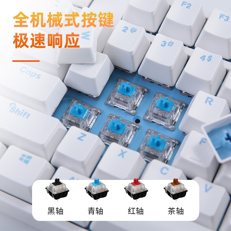 达尔优（dareu）DK100机械键盘 无光 游戏键盘 电竞吃鸡键盘 有线多键无冲 笔记本电脑家用办公白色-青轴