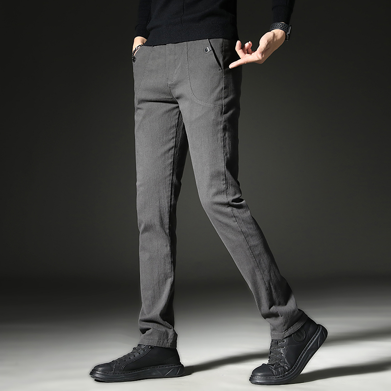 男士休闲裤春夏季款 夏天男长裤子英伦商务绅士小脚西裤 深灰色 32