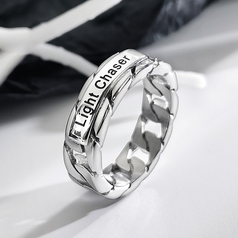 杉贝刻字戒指男潮嘻哈单身男士戒指复古简约个性男生食指环尾戒子