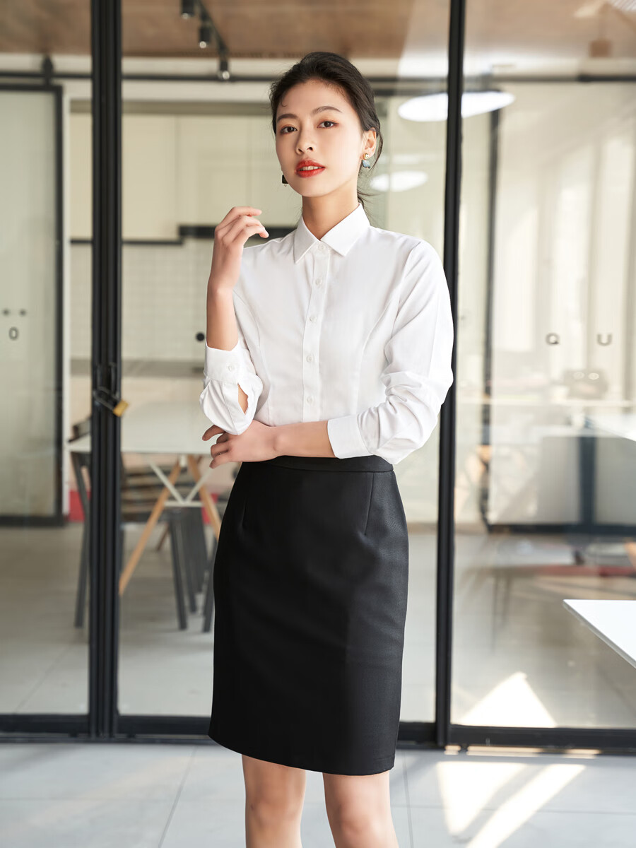 山头林村考研复试穿搭女白色衬衫女士职业修身面试内搭上衣职场正装穿