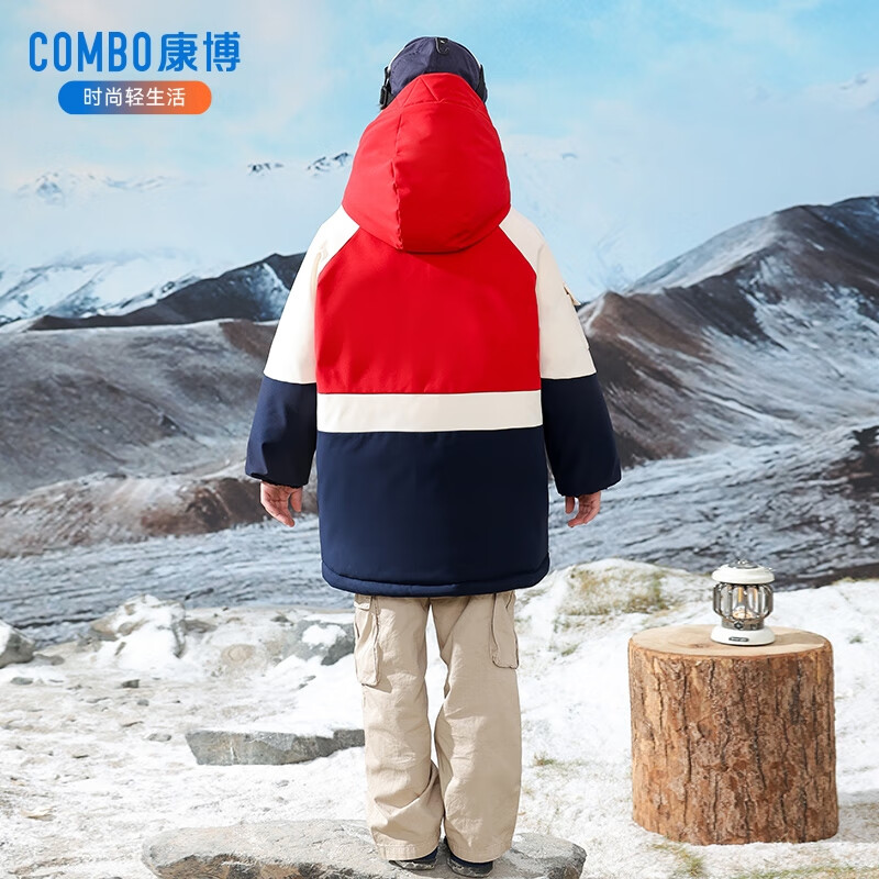 康博儿童羽绒服男童中长款冬季新款中大童青少年工装户外加厚童装外套 黄色 160