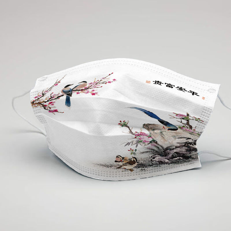 国潮复古口罩   一次性三层复古中国风水墨画印花独立装口罩女高颜值