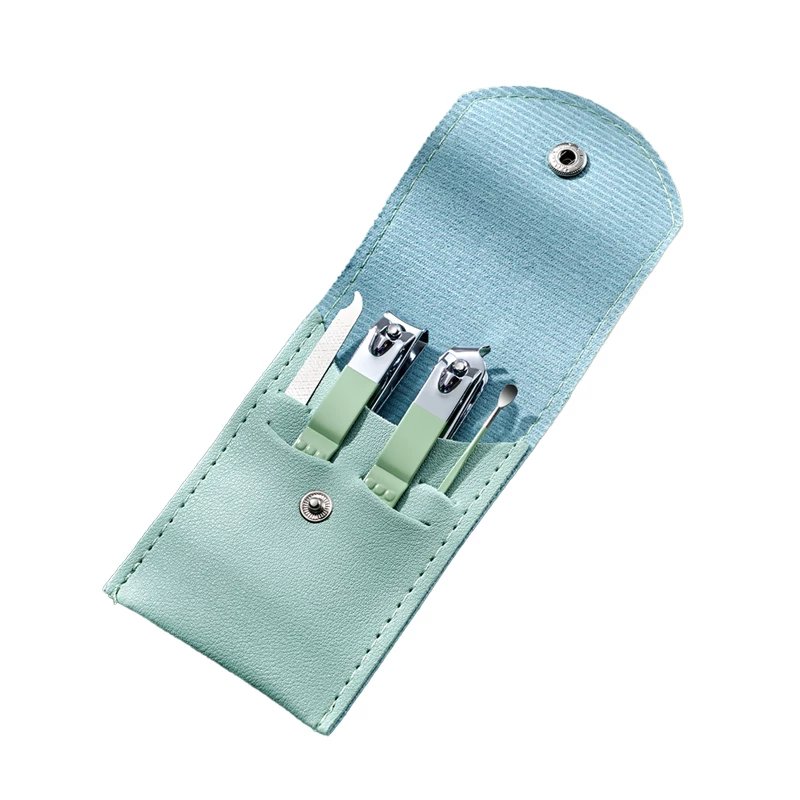 指甲剪指甲刀套装平口指甲钳斜口修甲刀成人家用剪甲工具女掏耳勺 指甲剪4件套(绿色)