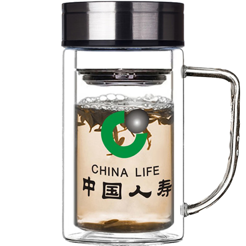 淵之源雙層玻璃杯廣告杯子辦公禮品杯水杯茶杯內層廣告印字logo紀念禮品 胖頭鋼蓋直杯 300ml 廣告禮品杯定制
