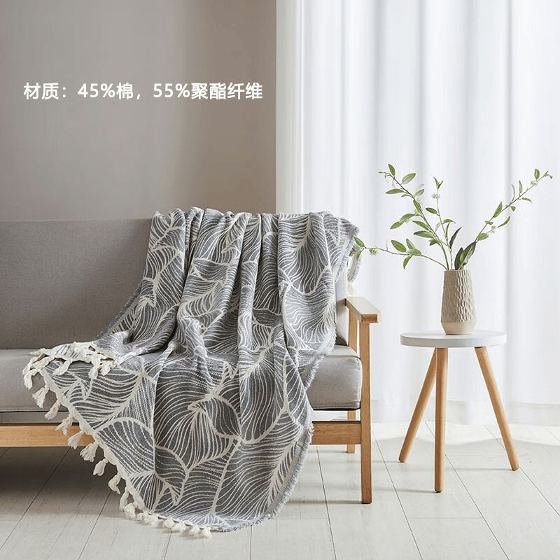 VTX外贸欧美午睡毯休闲毯车载沙发毯全盖毯流苏毯田园小清新保暖披肩 黄色树叶 127*153CM