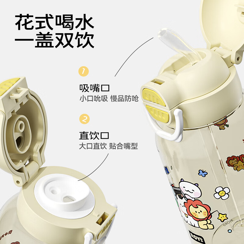 哈尔斯Roy6Tritan儿童塑料水杯双饮带吸管杯学生便携水杯耐高温 莱尼尼款680ml