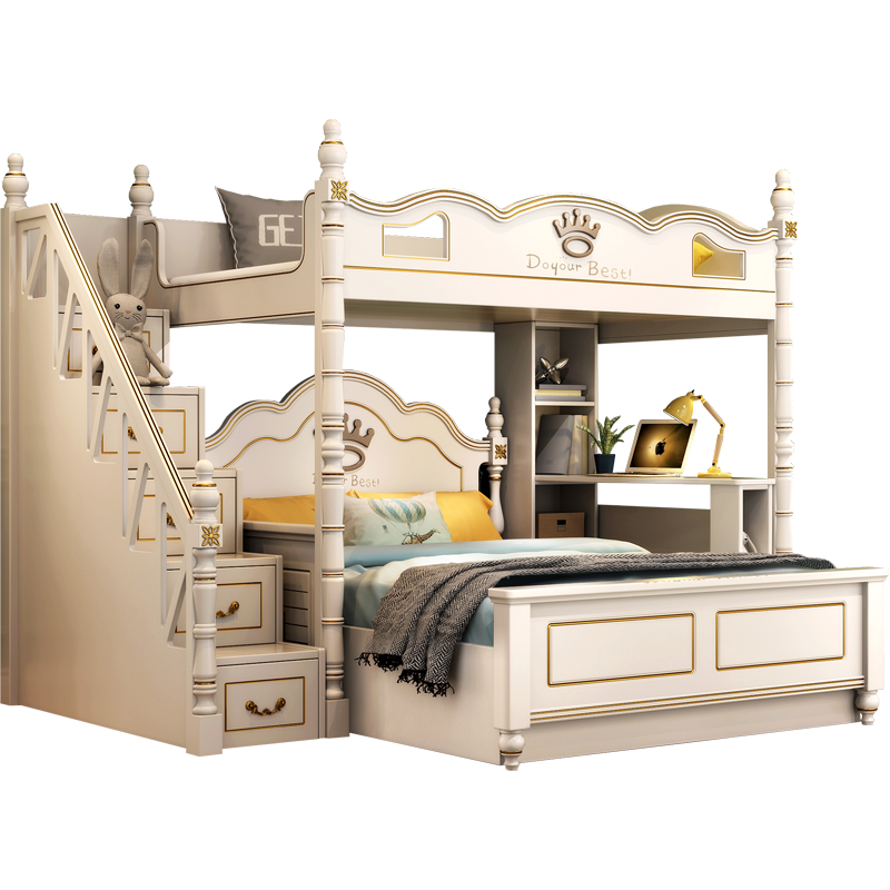 格杰 儿童床 交错式上下双层床上下铺实木错位型高低床带书桌1.5米子母床1.8米 上铺+书桌+1.5米储物床+梯柜A 1200*1900mm