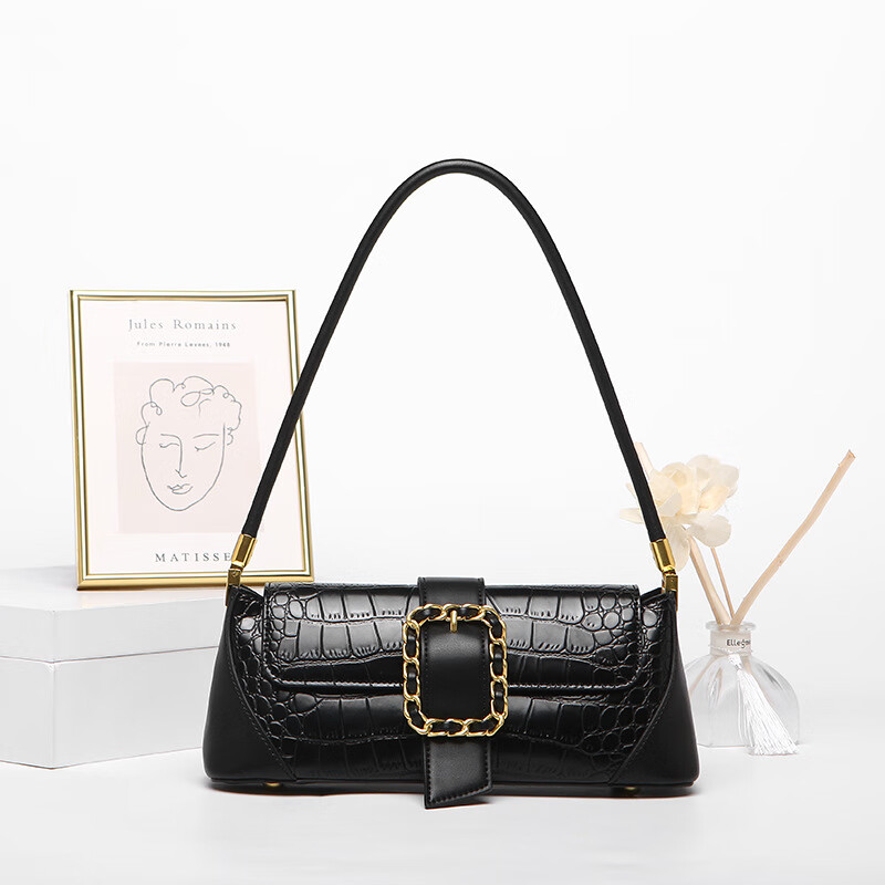 袋鼠新款小众感大容量百搭腋下包轻奢小包包网红款 黑