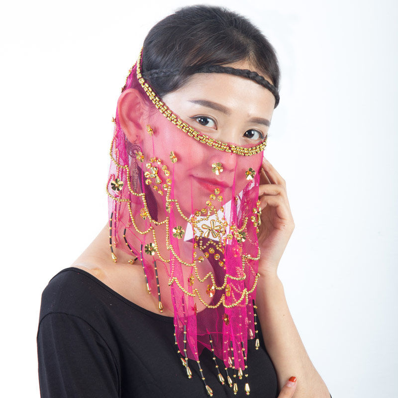 妸蕴面纱肚皮舞面纱舞蹈配饰表演出饰品天竺少女面巾遮面帘道具 大