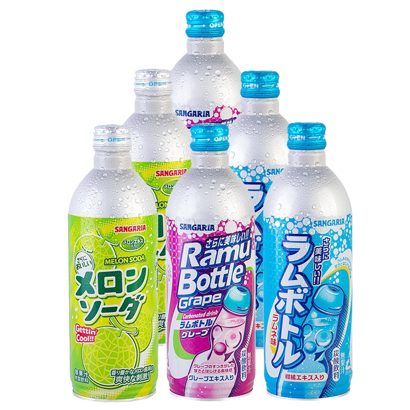 三佳利（Sangaria） 波子汽水 日本进口 气泡水饮料 水果味碳酸饮料 整箱铝瓶装网红 3种口味各2瓶