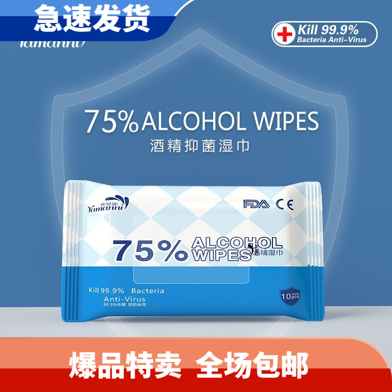 佳曼家用75%酒精湿巾 消毒棉片小包装便携出行卫生湿巾纸 体验装10片x1包