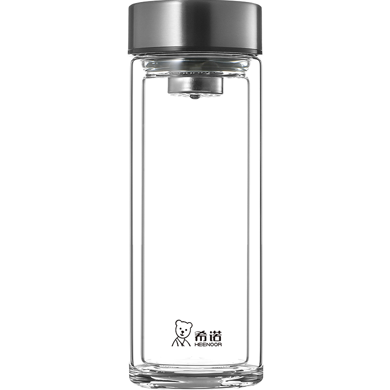 希諾雙層玻璃杯男家用商務辦公泡茶杯子大容量車載水杯XN-6596 410mL