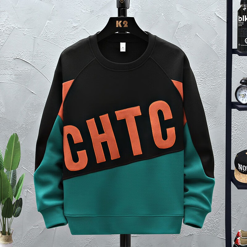 男孩12-15岁初高中学生14大童长袖t恤秋装 w203黑色(单件卫衣)春秋款