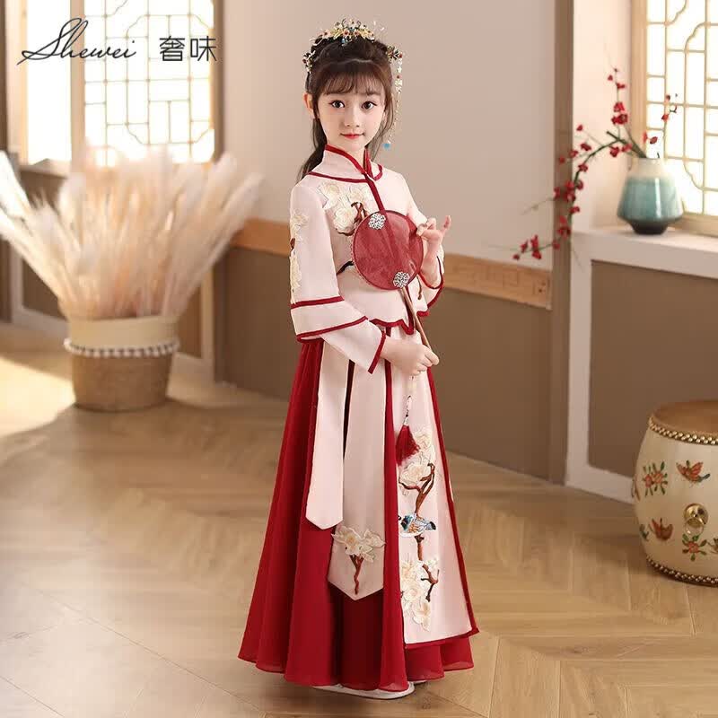 奢味春秋款古装女孩儿童汉服女童超仙古风襦裙大袖衫中大童演 红色加头花眉心贴 110码身高100-110cm体重30-37斤怎么看?
